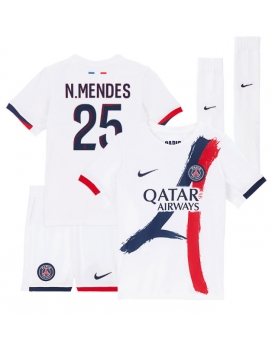 Billige Fotballdrakt Paris Saint-Germain Nuno Mendes #25 Replika Bortedraktsett Barn 2025-26 Kortermet (med bukser)